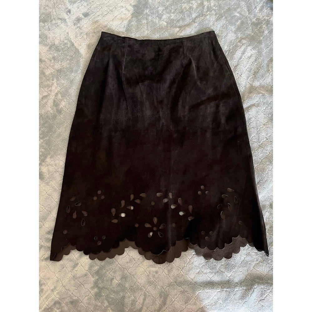 Y2K‎ Black Midi genuine Suede Skirt witchy Whimsigoth